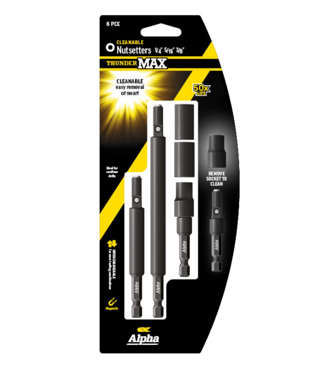 ALPHA THUNDERMAX NUTSETTER KIT CLEANABLE 1/4IN 5/16IN & 3/8IN 6PC